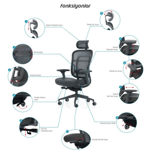 AURA BLACK ORTOPEDİK YÖNETİCİ KOLTUĞU - 6